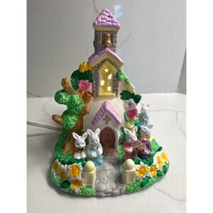 Vintage Cottontale Cottages Easter Village Bunny Church Lighted Porcelain